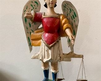 $85 - Wooden Folk Art Angel Statue (broken arm) - 14.5" H