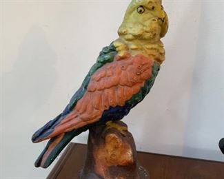$85 - Antique Cast Iron Cockatiel / Parrot Doorstop  Door Stop - 12.25" H
