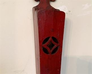 $20 - Primitive Red Painted Wooden Wall Pocket - 14" H