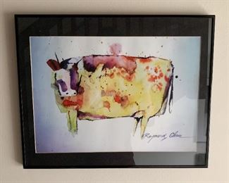$75 - Framed Artwork, Watercolor Painting, Signed (Cow) - 20.25" L x 16" H