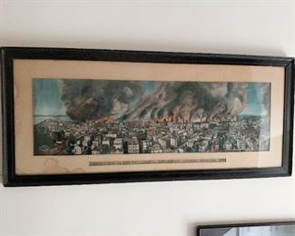 $95 - Framed Vintage Print - San Francisco Earthquake & Fire - 42.5" L x 18.5" H
