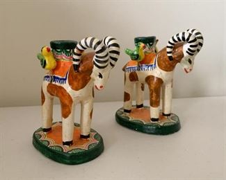 $30 for Set - Mexican Folk Art Pottery Candlesticks (Rams) - Set of 2