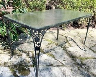 $50 - Black Metal Dining Table with Glass Top