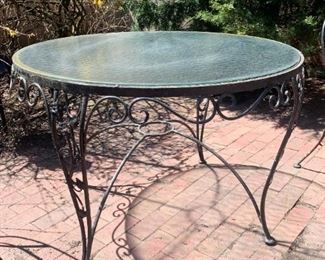 $50 - Round Metal Garden Dining Table with Glass Top