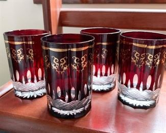 $32 for Set - Set of 4 Ruby Glass / Cut Crystal Tumblers