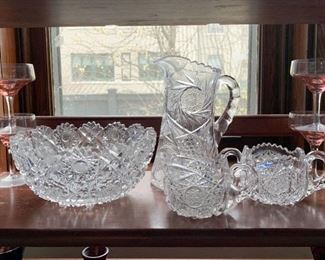 $50 for Lot - Lot of Cut Crystal Pieces (4 Pieces -Centerpiece Bowl, Pitcher, Creamer & Sugar Bowl)