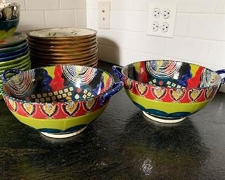 $40 for Set - Colorful Serving Bowl with Handles (from Anthropologie) -Set of 2 - 11" Dia x 4.5" H