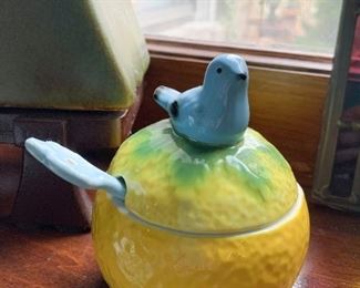 $10 - Ceramic Jam Jar - Lemon with Bird -(Anthropologie)