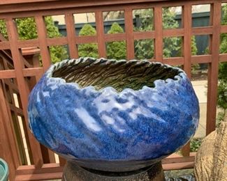 $50 - Blue Glazed Ceramic Garden Hose Storage Pot / Planter / Flower Pot (no drainage holes)