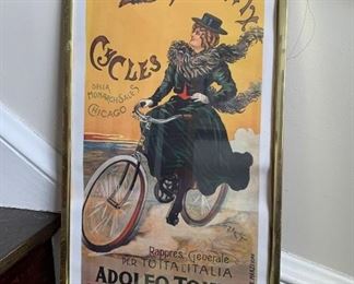 $48 - Framed Vintage Style Phoenix Cycles Poster - 15.5" L x 28" H