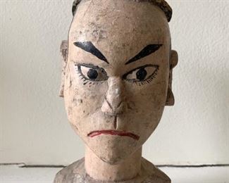 $35 - Wooden Bust / Carving (Asian Man) - 7" H