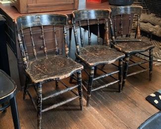 $30 for Set of 3 - Black Wooden Spindle Chairs with Painted Design (3)