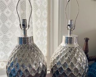 $170 for Pair - Pair of Metal Pottery Barn Table Lamps - 26" H to top of finial