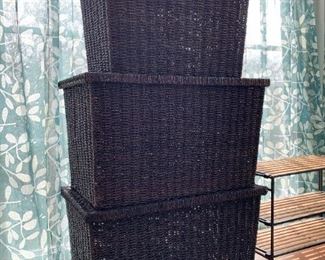 $25 - Set of 3 Wicker Storage Boxes / Baskets / Bins with Lids (Largest is 27.75" L x 15" W x 17.75" H)