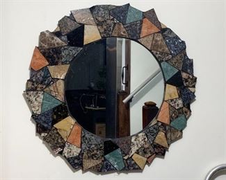 $50 - Round Wall Mirror with Stone Mosaic Frame - 30.75" Dia.