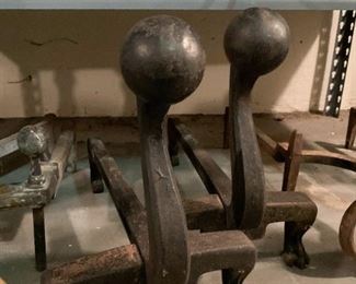 $60 - Antique Iron Fireplace Andirons with Paw Feet 