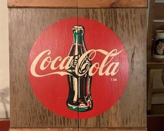 $48 - Wooden Cabinet with Coca-Cola Design - 15.5" L x 4.5" W x 19" H 