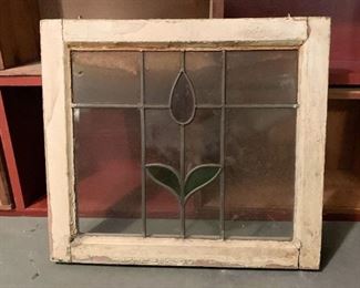$60 - Antique Stained Glass Window Panel - 19" L x 17" H