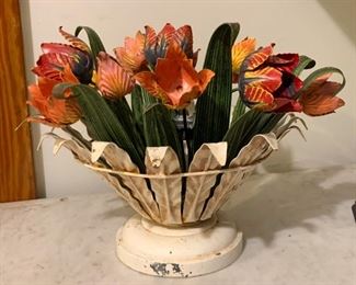 $25 each - Fabulous Vintage Metal / Tole Tulips Centerpiece Candle Holders, Chippy Paint 