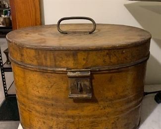 $40 - Antique Tin Box with Latch, Flat Lid (Mustard Color)