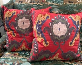 $50 - Pair of Red Inna Ikat Pottery Barn Throw Pillows