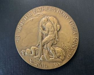 $25 - Vintage Medallion / Medal / Medallic Art (In War Fathers Bury....) - 2.75" Dia