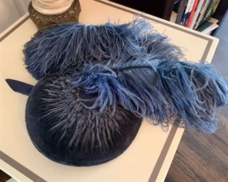 $20 - Vintage Blue Hat with Feathers