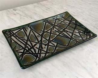 $40 - Kurt McVay Art Glass Tray / Dish - 11.5" L x 7.5" W 