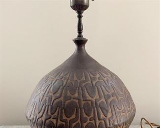 $75 - Vintage Brown Pottery Table Lamp, very heavy (older wiring) - 23.75" to top of socket