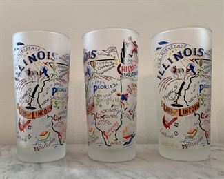 $18 - Set of 3, Souvenir Frosted Glass Set - Illinois, The Prairie State (by Catstudio)