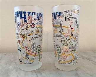 $12 - Set of 2, Souvenir Frosted Glass Set - Chicago (by Catstudio)