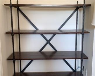 $150 - Iron & Wood Shelf Unit (wood is slightly warped) -54" L x 16.75" W x 66.75" H