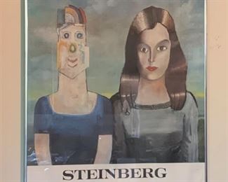 $100 - Framed Steinberg Saul -'Couple 1971' Expo Galerie Maeght 1971 Poster Exhibition (some dirt under glass and wrinkling) - 19.75" L x 29" H