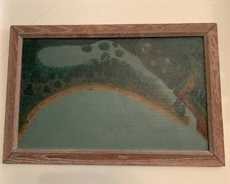 $150 - Framed Folk Art Painting on Board, Unsigned (1940's), 21.75" L x 14.25" H