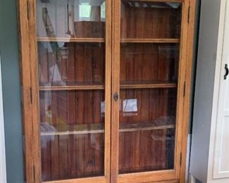 $300 - Antique / Vintage Oak Bookcase with glass Doors & 2 Drawers (45" L x 13.5" W x 60" H)