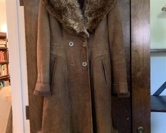 $150 - Vintage Suede Coat with Fur Trim