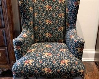 $65 - Adorable Child's Wingback Chair with Elephant Upholstery - 30.25" H at the back, seat is 13.5" H