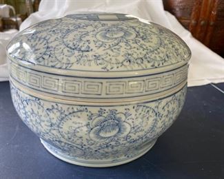 Item #9: Oriental Blue & White Covered Bowl           $25