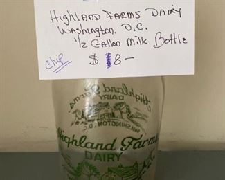 Item #121:   D.C. 1/2 Gallon Milk Bottle - Chip         $8