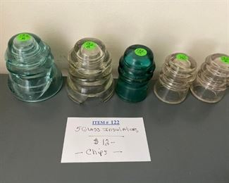 Item #122:   6 Insulators (only 5 pictured)                     $12