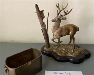 Item #153:   Brass Deer w/Vase (loose) & Mini Brass Basket                      $10