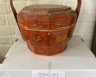 Item #183:   Oriental Octagon Basket - Bird on Top $48