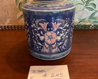 #245	Oriental Jar w/Lid	Crack on Bottom	      $20
