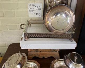 #271	Silver Plate Lot - 7 Pc.	2 Covered, Bowl, Casserole, Pitcher, Dish	                                                            $40
