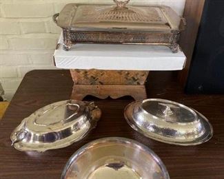 #271	Silver Plate Lot -    7 Pc.     2 Covered, Bowl, Casserole, Pitcher, Dish	                                                            $40
