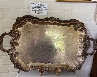 #282	Silver Plate Tray - 14 1/2" x 25 1/2" w/Handles	$28
