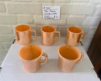 # 304		5 Peach Lusterware Mugs		                         
      No Markings - set of 3 & set of 2	                                 $12

