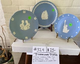 #324		3 Wedgwood Blue Plates		          
                        Wedding, Christmas, Liberty	        $25
