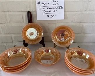 #357	Fire King Peach Luster Bowls	11Pc. 5" Bowls - 2 w/Lables	                                                                               $30
