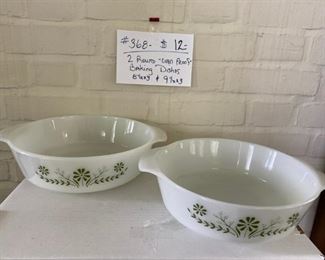 #368	2 "Oven Proof" Round Baking Dishes	                     
                           8 1/2" x 3" - Green & White	                  $12
